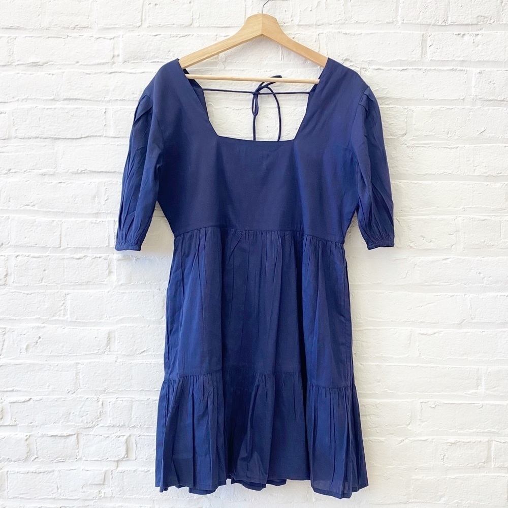 Madison Mathews‎ || Tiered Mini Dress Square Neck Navy Blue Medium